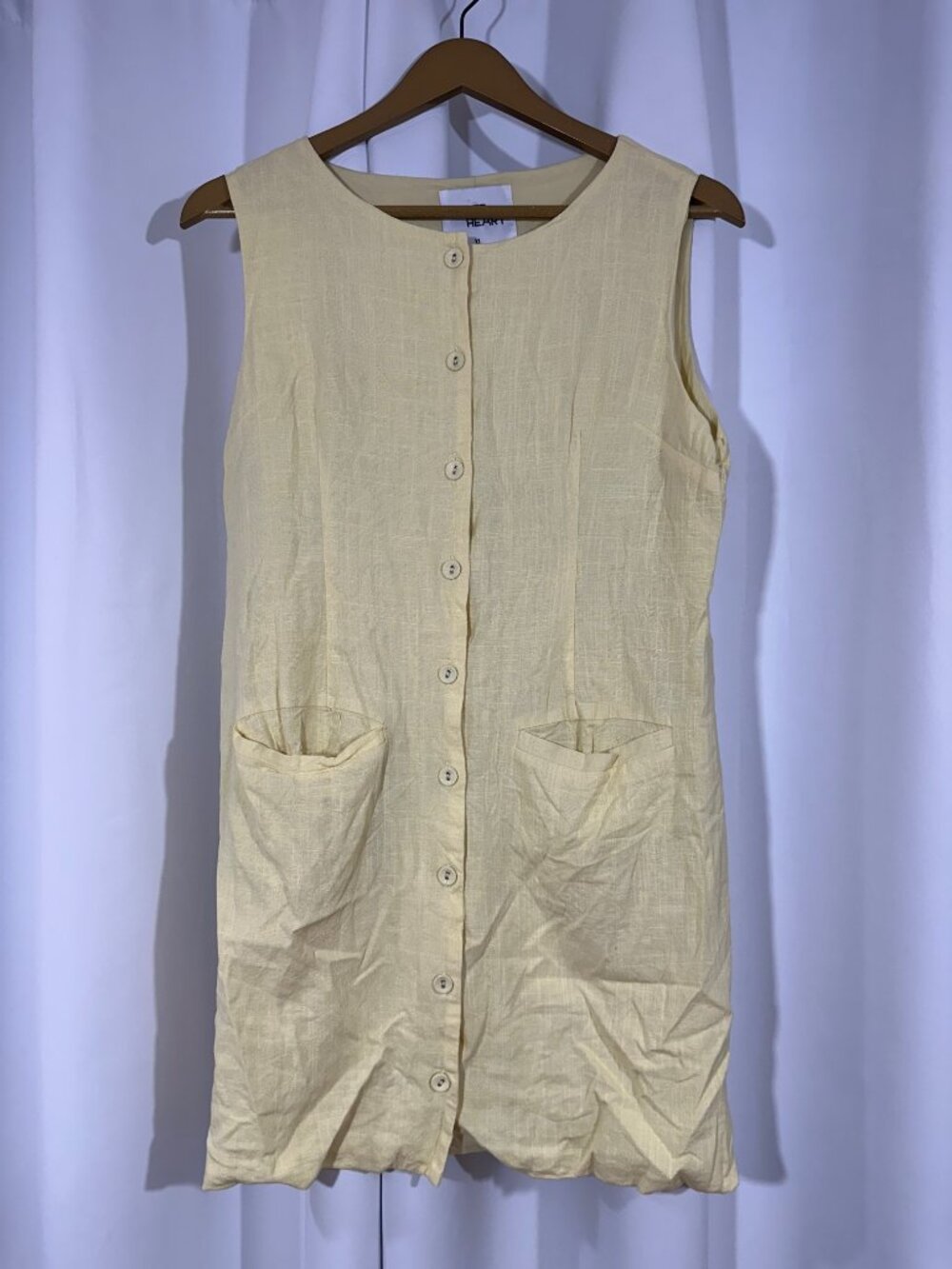 Paper Heart XL Linen Blend Sleeveless Button Front Dress Pockets Cream